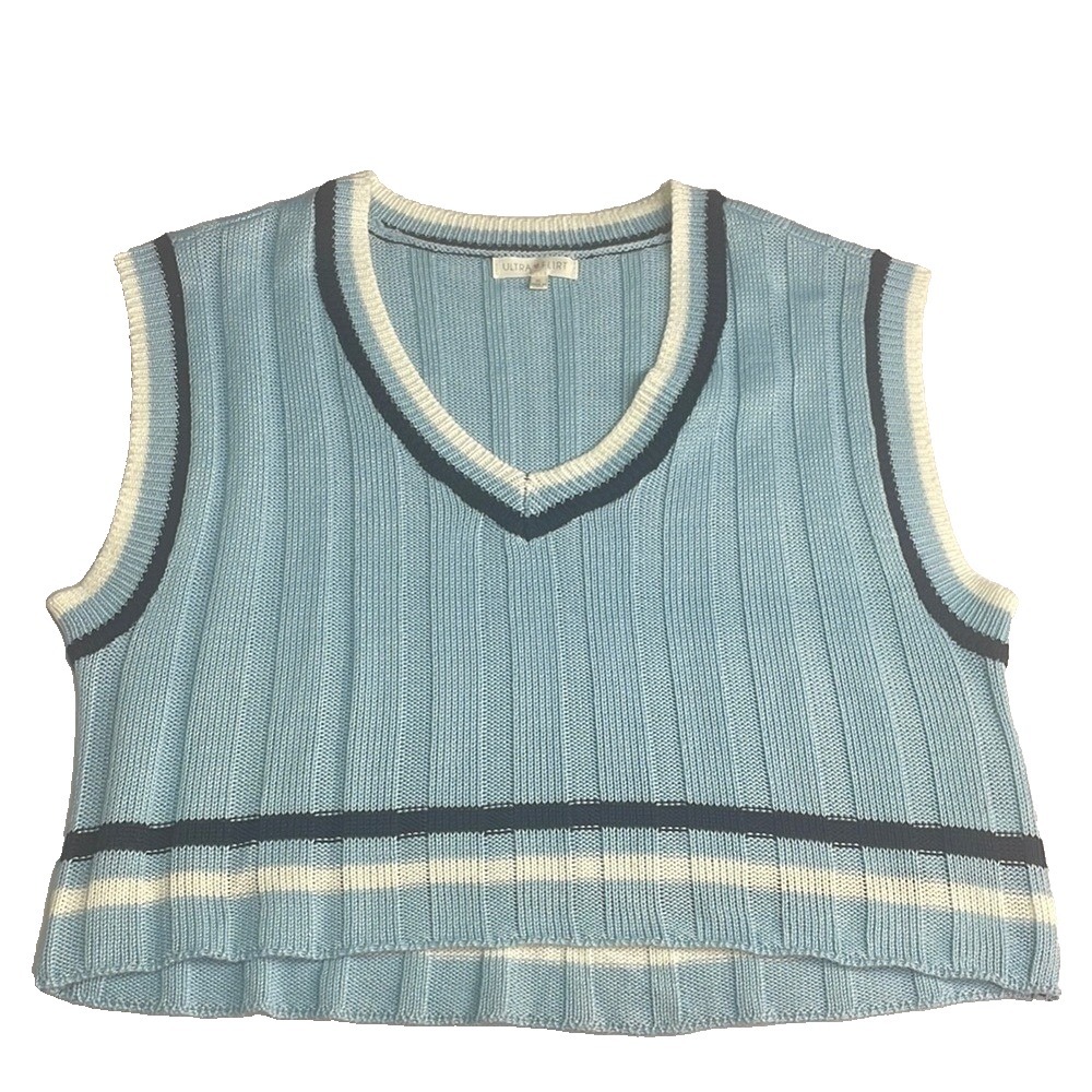 Ultra‎ Flirt Sky and Ivory Knit Vest  XL